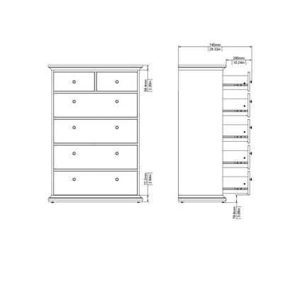 Paris Chest of 6 Drawers in Matt Grey - UK
