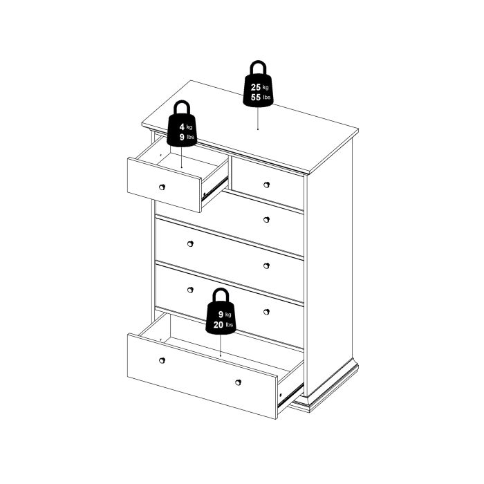 Paris Chest of 6 Drawers in Matt Grey - UK