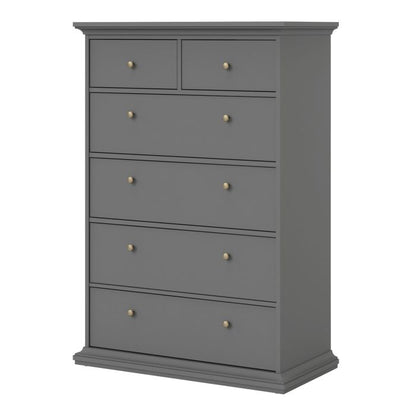 Paris Chest of 6 Drawers in Matt Grey - UK