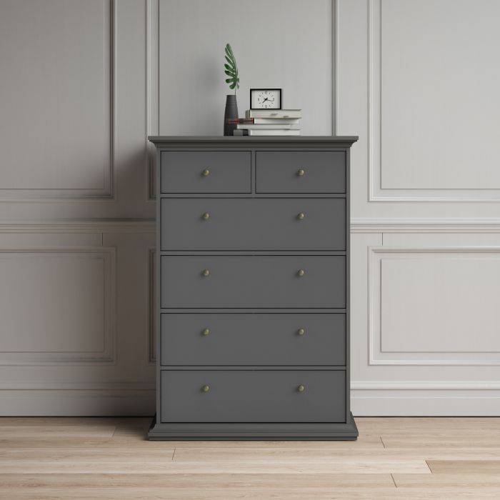 Paris Chest of 6 Drawers in Matt Grey - UK