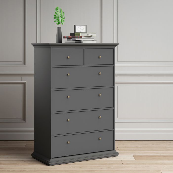 Paris Chest of 6 Drawers in Matt Grey - UK