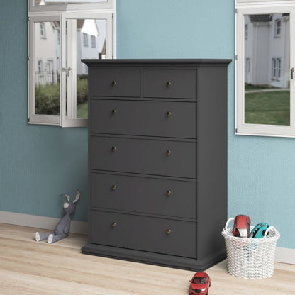 Paris Chest of 6 Drawers in Matt Grey - UK