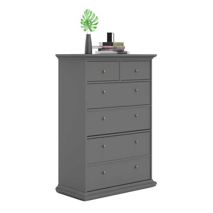 Paris Chest of 6 Drawers in Matt Grey - UK