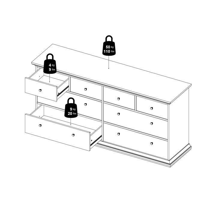 Paris Chest of 8 Drawers in Matt Grey - UK