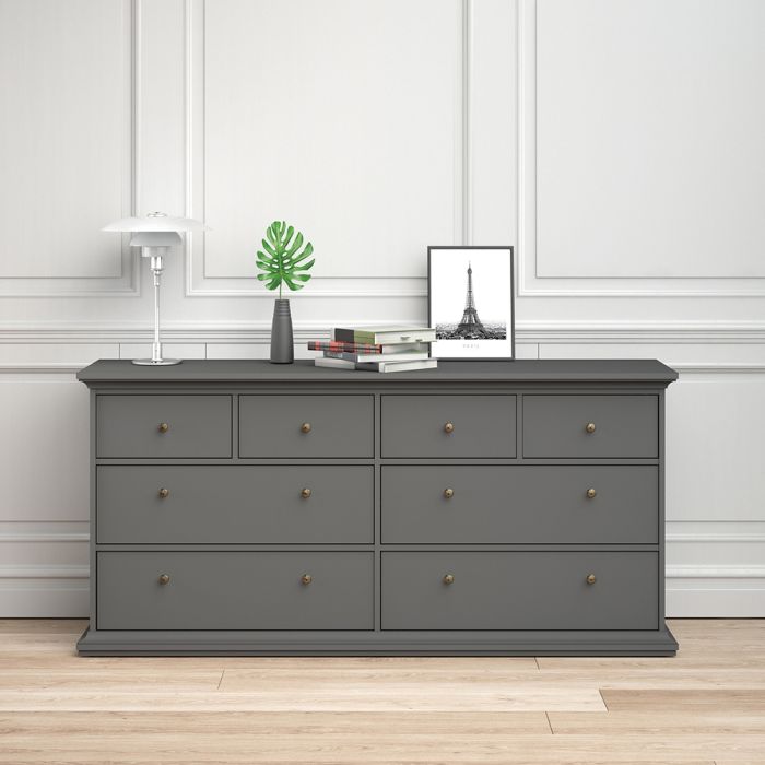 Paris Chest of 8 Drawers in Matt Grey - UK