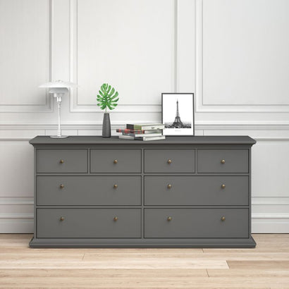 Paris Chest of 8 Drawers in Matt Grey - UK - Furniture One Shop