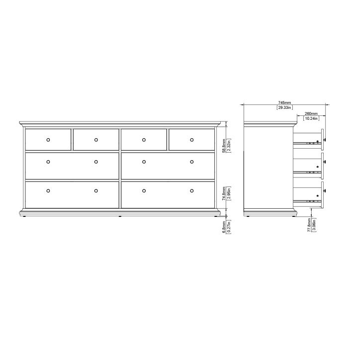 Paris Chest of 8 Drawers in White - UK