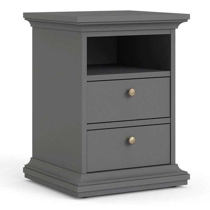 Paris Package - Bedside 2 Drawers in + Chest of 4 Drawers + Wardrobe with 2 Doors Matt Grey - UK