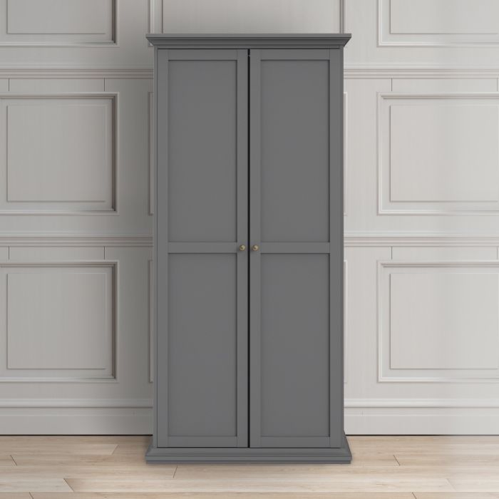 Paris Package - Bedside 2 Drawers in + Chest of 4 Drawers + Wardrobe with 2 Doors Matt Grey - UK