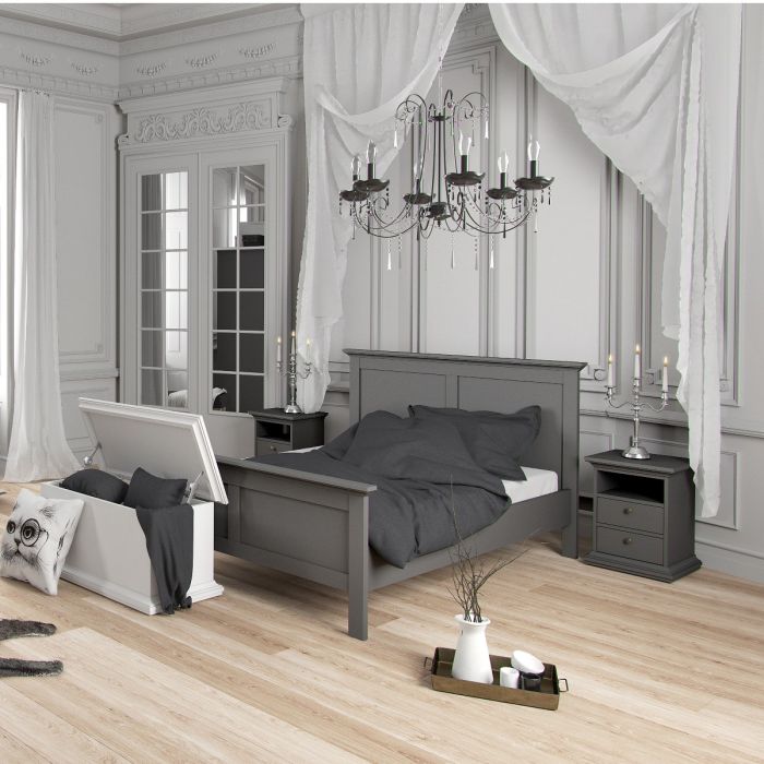 Paris Package - Bedside 2 Drawers in + Chest of 4 Drawers + Wardrobe with 2 Doors Matt Grey - UK