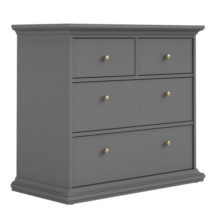 Paris Package - Bedside 2 Drawers in + Chest of 4 Drawers + Wardrobe with 2 Doors Matt Grey - UK