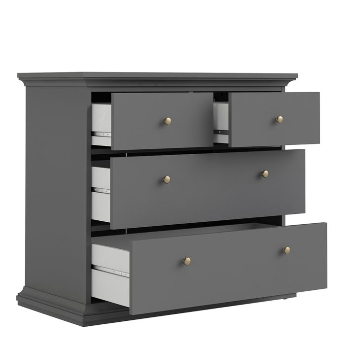 Paris Package - Bedside 2 Drawers in + Chest of 4 Drawers + Wardrobe with 2 Doors Matt Grey - UK