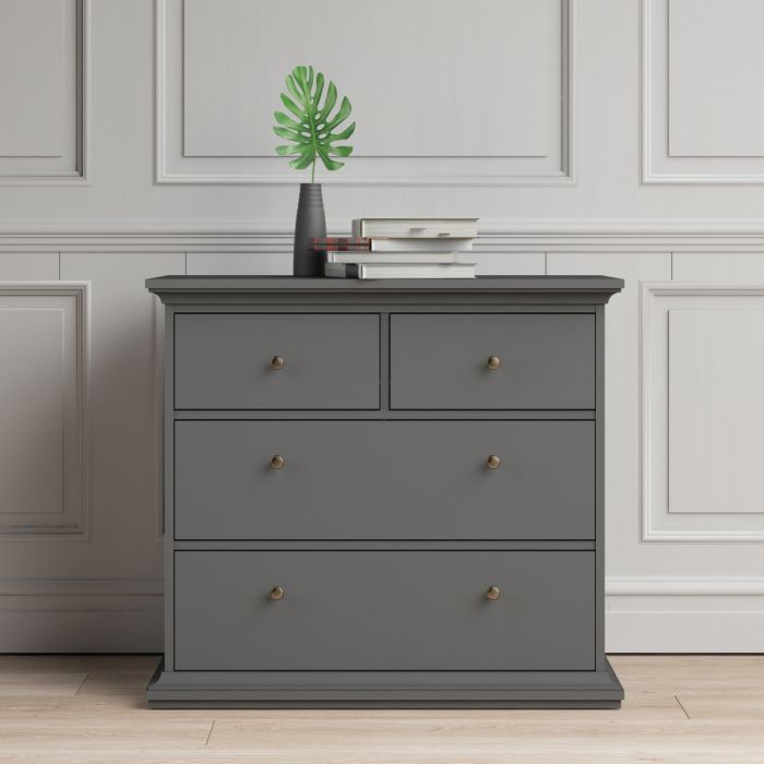 Paris Package - Bedside 2 Drawers in + Chest of 4 Drawers + Wardrobe with 2 Doors Matt Grey - UK