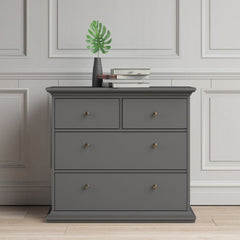 Paris Package - Bedside 2 Drawers in + Chest of 4 Drawers + Wardrobe with 2 Doors Matt Grey - UK - Furniture One Shop