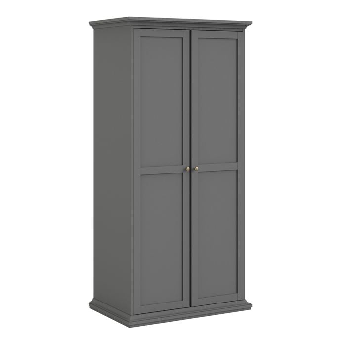 Paris Package - Bedside 2 Drawers in + Chest of 4 Drawers + Wardrobe with 2 Doors Matt Grey - UK