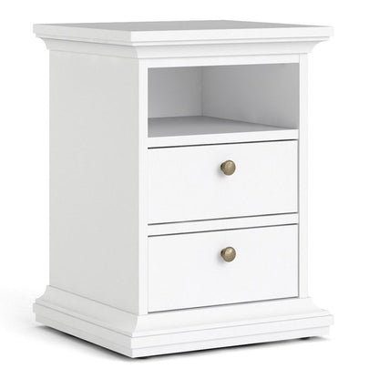 Paris Package - Bedside 2 Drawers in + Chest of 4 Drawers + Wardrobe with 2 Doors White - UK