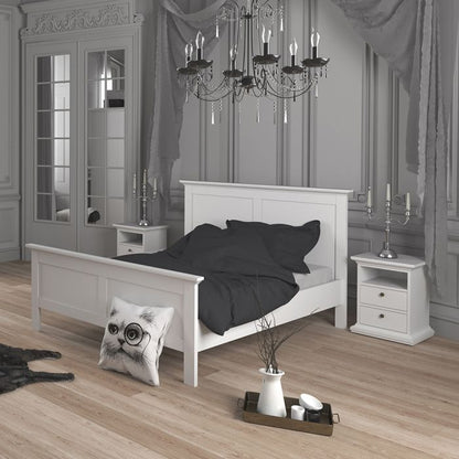 Paris Package - Bedside 2 Drawers in + Chest of 4 Drawers + Wardrobe with 2 Doors White - UK