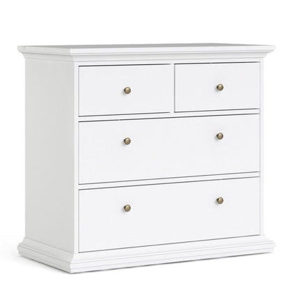 Paris Package - Bedside 2 Drawers in + Chest of 4 Drawers + Wardrobe with 2 Doors White - UK