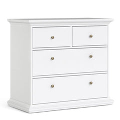 Paris Package - Bedside 2 Drawers in + Chest of 4 Drawers + Wardrobe with 2 Doors White - UK