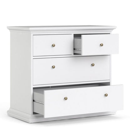 Paris Package - Bedside 2 Drawers in + Chest of 4 Drawers + Wardrobe with 2 Doors White - UK