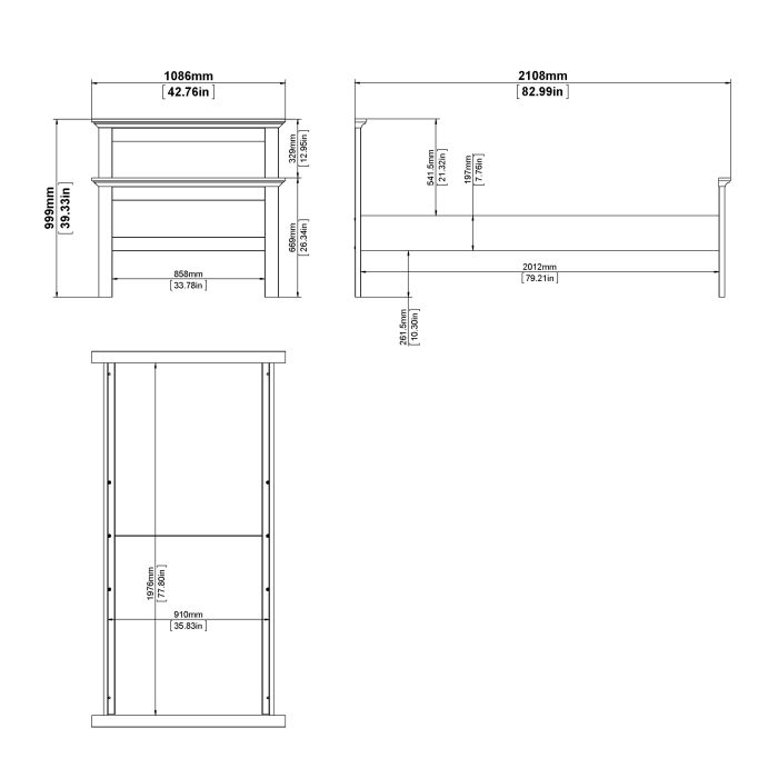 Paris Single Bed (90 x 200) in Matt Grey - UK