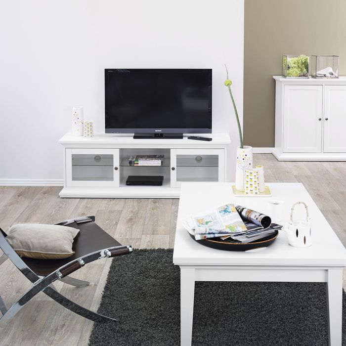 Paris TV Unit - Wide - 2 Doors 1 Shelf in White - UK