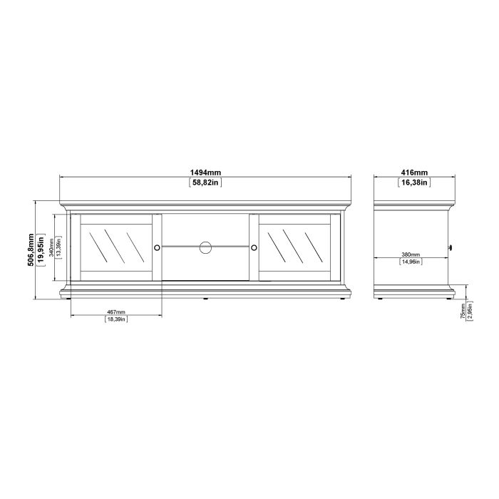Paris TV Unit - Wide - 2 Doors 1 Shelf in White - UK