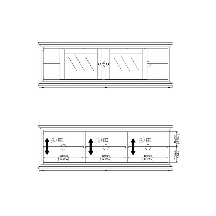 Paris TV Unit - Wide - 2 Doors 1 Shelf in White - UK