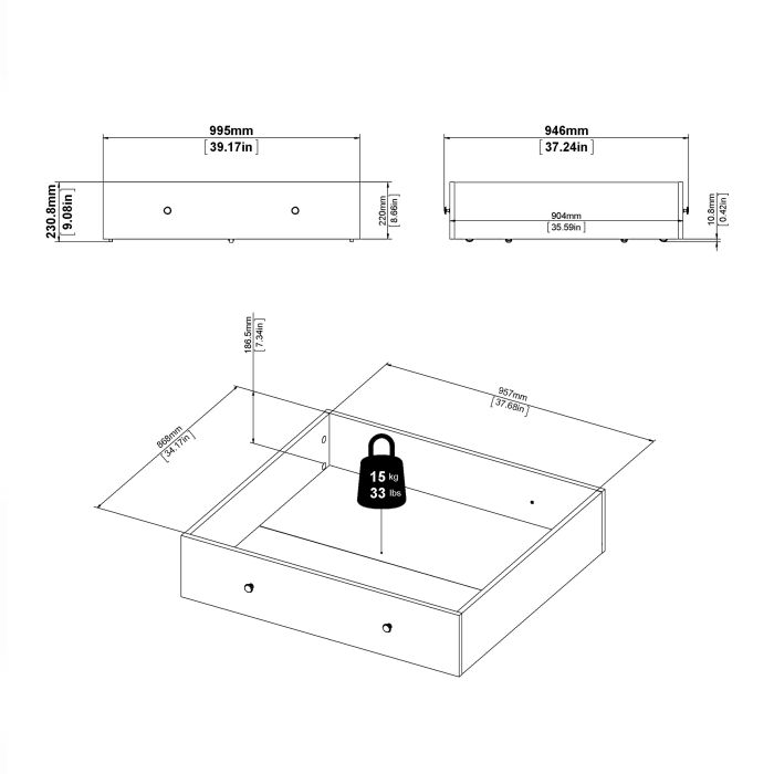 Paris Underbed Storage Drawer for Single Bed in White - UK