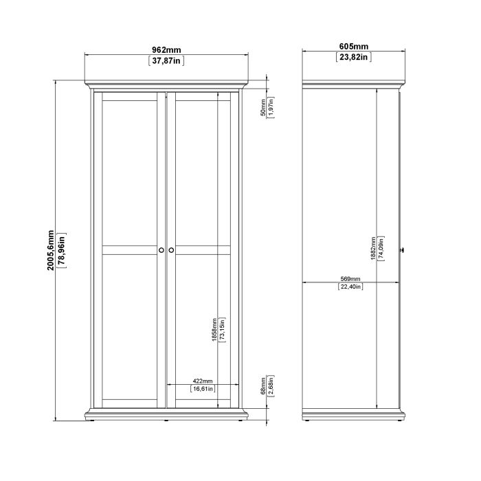 Paris Wardrobe with 2 Doors in Matt Grey - UK