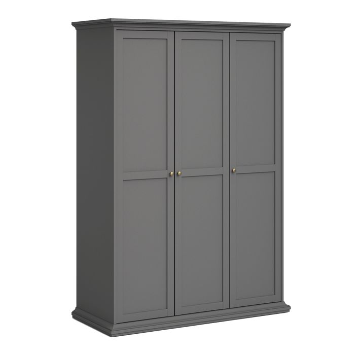 Paris Wardrobe with 3 Doors in Matt Grey - UK