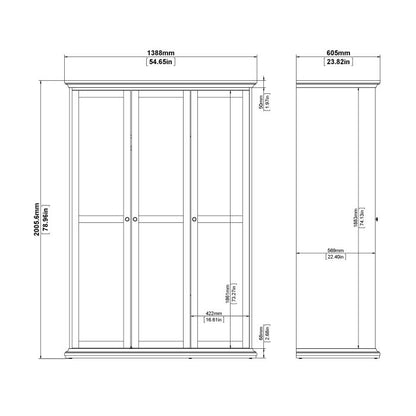 Paris Wardrobe with 3 Doors in Matt Grey - UK