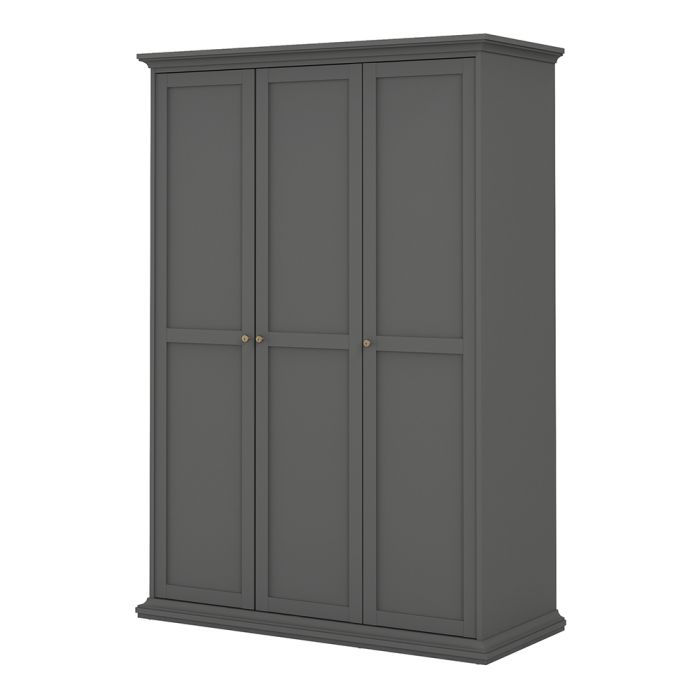 Paris Wardrobe with 3 Doors in Matt Grey - UK