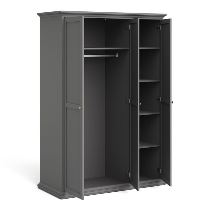 Paris Wardrobe with 3 Doors in Matt Grey - UK