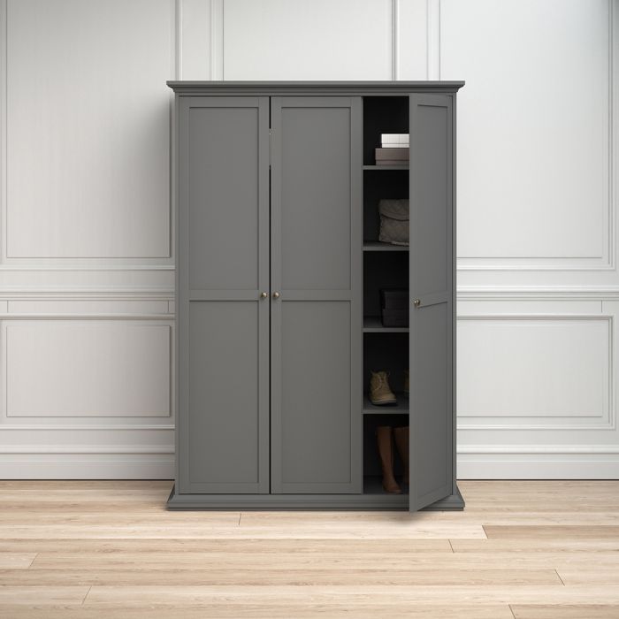 Paris Wardrobe with 3 Doors in Matt Grey - UK