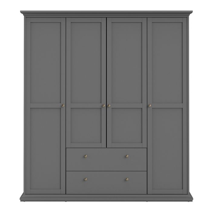 Paris Wardrobe with 4 Doors and 2 Drawers in Matt Grey - UK