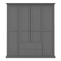 Paris Wardrobe with 4 Doors and 2 Drawers in Matt Grey - UK - Furniture One Shop