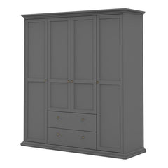 Paris Wardrobe with 4 Doors and 2 Drawers in Matt Grey - UK - Furniture One Shop