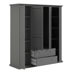 Paris Wardrobe with 4 Doors and 2 Drawers in Matt Grey - UK - Furniture One Shop