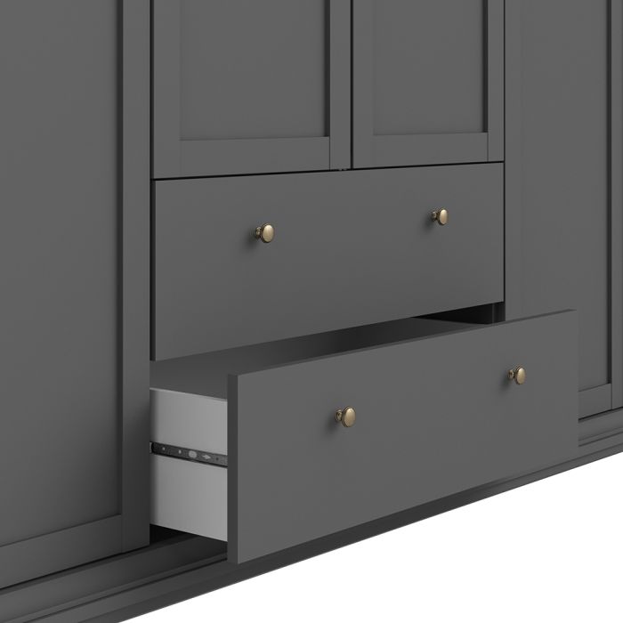 Paris Wardrobe with 4 Doors and 2 Drawers in Matt Grey - UK