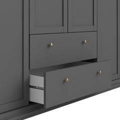 Paris Wardrobe with 4 Doors and 2 Drawers in Matt Grey - UK - Furniture One Shop