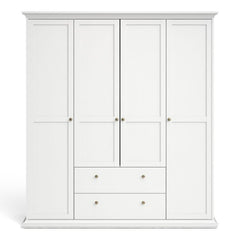 Paris Wardrobe with 4 Doors and 2 Drawers in White - UK