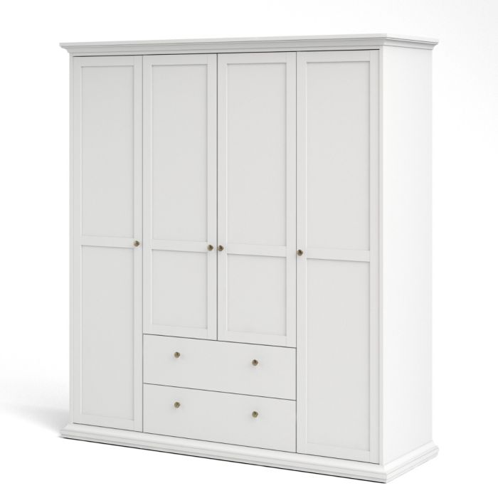 Paris Wardrobe with 4 Doors and 2 Drawers in White - UK