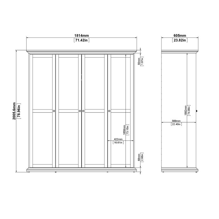 Paris Wardrobe with 4 Doors in White - UK