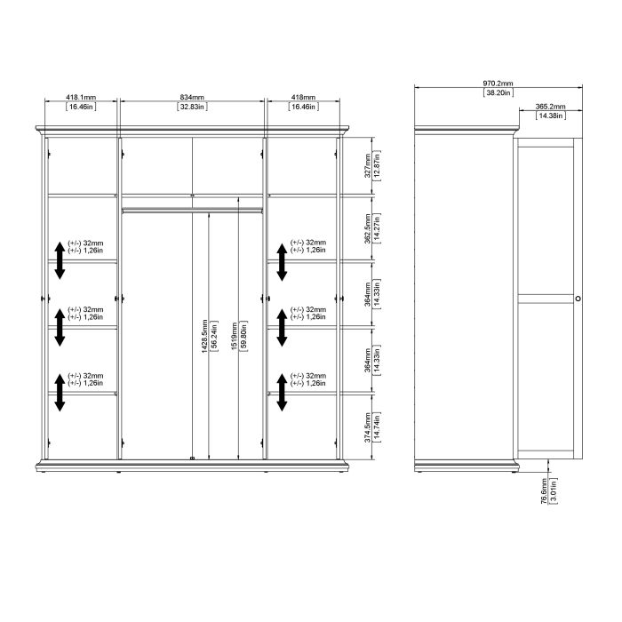 Paris Wardrobe with 4 Doors in White - UK