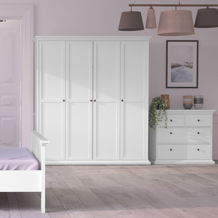 Paris Wardrobe with 4 Doors in White - UK