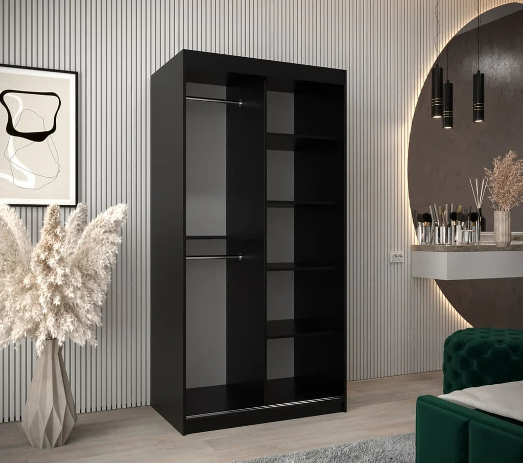 Parma Sliding Door 100cm Wooden Wardrobe in Black