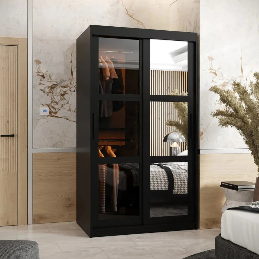 Parma Sliding Door 100cm Wooden Wardrobe in Black