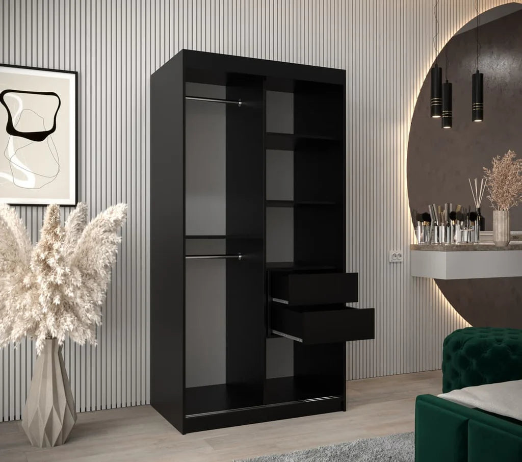 Parma Sliding Door 100cm Wooden Wardrobe in Black