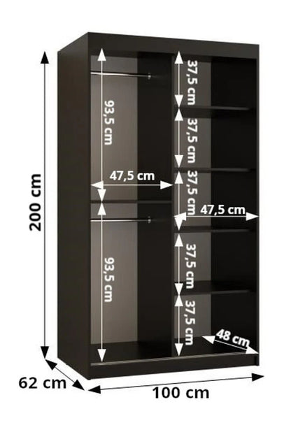 Parma Sliding Door 100cm Wooden Wardrobe in Black